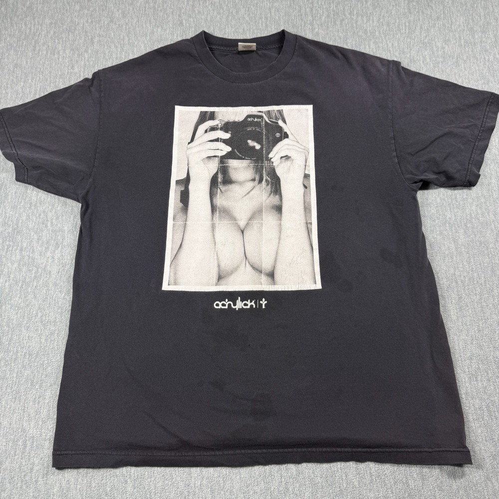 Acrylick Shirt Mens XL Black Camera Girl Photo Graphic Tee Streetwear Skateboard